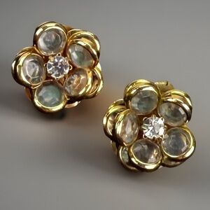 Vintage J. Crew Goldtone 3D Flower Pierced Earrings